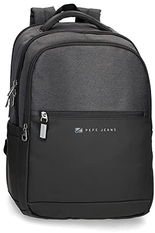 Pepe Jeans Jarvis anpassningsbar laptopryggsäck 15,6 tum svart 31 x 44 x 15 cm polyester med detaljer i konstläder 20,46 L, svart/vit, En storlek, Anpassningsbar laptopryggsäck