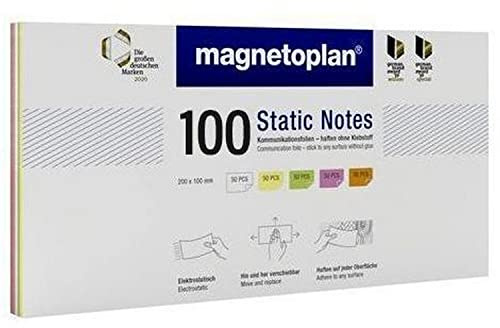 magnetoplan Statik Notes, 100 Stück, farbig sortiert | BxH 200x100 mm | Elektrostatische Haftnotizen für Moderation & Präsentation