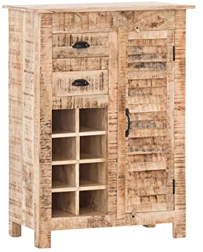Woodkings® Highboard Caribou Holz Natur Mango massiv rustikal Hochkommode Design Weinschrank Weinregal Holzmöbel