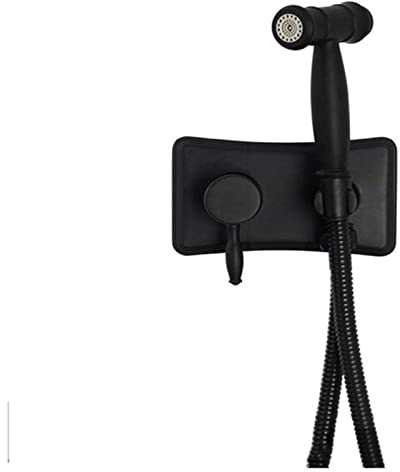 for home use Water-Tap Bath Shower Systems Handheld Double Functions Bidet Sprayer, Hot and Cold Bathroom Bidet Shower Tap, Wall Mounted Women Washer Bidet Sprayer Kit,Black (Color : Black)