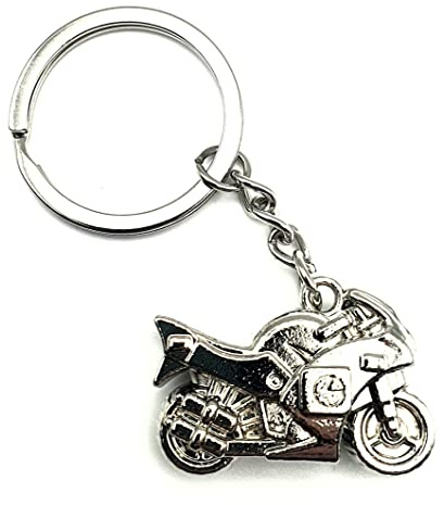 SNS Components Porte-clés en métal argenté avec motif de moto, Argenté., M