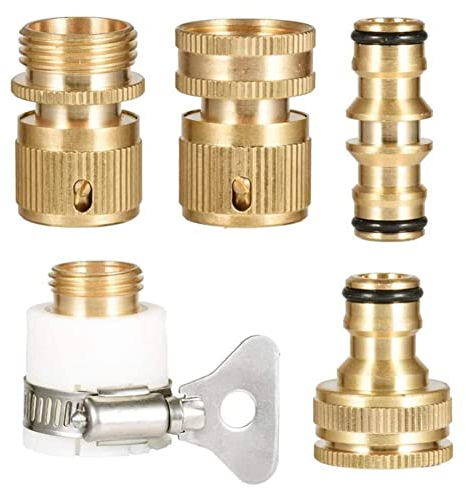 5 Pezzi Connettore Tubo Flessibile Ottone Set 2X Raccordo Attacco Rapido 3/4 1X Connettore del Rubinetto 2 in 1 da 1/2 o 3/4 1X Raccordi Portagomma a Due Vie 1X Adattatore Universale per Rubinetto