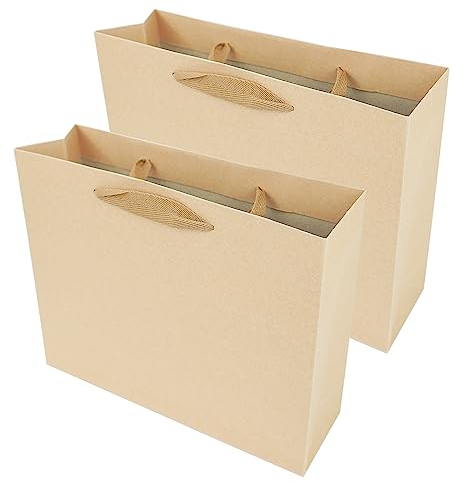 PACK4YA Papier-Geschenktüten mit Schleifenband, Geschenktüte mit Henkel für Geburtstag, Hochzeit, Weihnachtsfeier, Einkaufen, Babyparty 27x8x21 cm (Braun, 2 Stück)