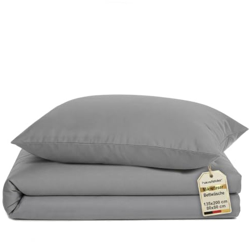 Hausfelder biancheria da letto 135x200 cm e federa 80x80 cm – Set copripiumino singolo in microfibra traspirante, Oeko-Tex, Made in Green (grigio, copripiumino 135x200 cm e cuscino 80x80 cm)