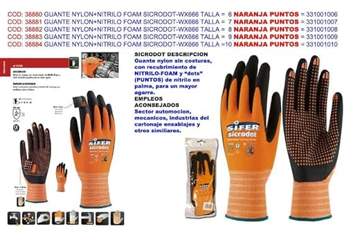 FPLUS Guante nylon+nitrilo foam puntos sicrodot naranja t-9 hefesto lp