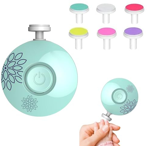 Elektrische Kinder Nagelfeile,Elektrische Baby Nagelfeile,Sicherer Kinder Nagelschneider,Elektrische Nagelfeile für Kinder,Kinder Nageltrimmer Maniküre Set,mit 6 Austauschbare Schleifköpfe,Grün