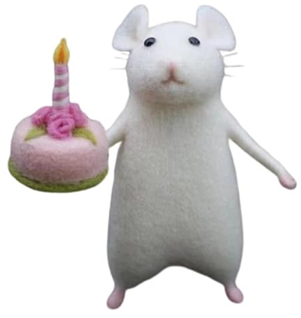 Rurunklee Gefilzte Wolltiere, niedliche Nadelfilzmaus mit Geburtstagskuche, handgefertigtes Weihnachtsgeschenk, Halloween-Dekorationen, Maus, Nadelfilz, Heimdekoration für Tisch, Schreibtisch, ,