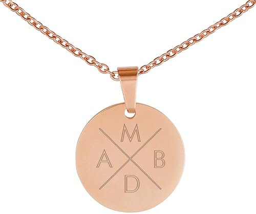 mondgold Halskette mit Gravur, Kette mit Anhänger, Roségold, Personalisierte Kette mit Buchstaben Gravur, Ketten für Damen, Silber Kette, Edelstahl Schmuck 18K, Initialen Kettenanhänger