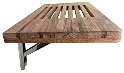 24 Wall Mounted Teak Wood Folding Shower Seat Bench with Slots