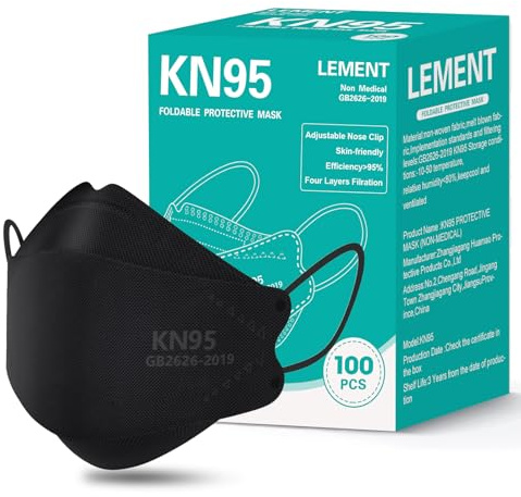 LEMENT KN95 Face Masks 100 Pack,Breathable Black Disposable Face Masks For Adult,Teenager