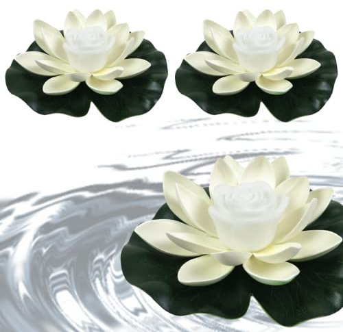 Eyccier Floating Lotus Light for Pond 3PCS 7.09 Inch Lotus Light Pond Lotus Light LED Lotus Lantern Floating Pool Light for Garden Pond Decor White