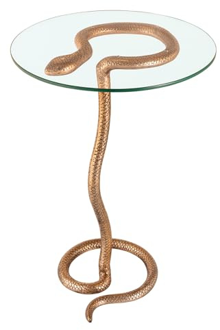 Beistelltisch WILDLIFE SNAKE 45cm - kupfer transparent - Sicherheitsglas | Handgefertigt, detailgetreue Schlangen-Skulptur, hochwertig, 30 kg Belastbarkeit, Eyecatcher, Aluminiumgestell