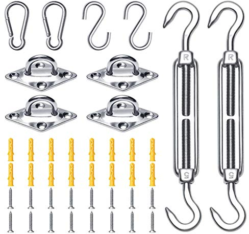 M8 Markisenbefestigungssatz, 42-teilig, strapazierfähiges Sonnenschutz-Hardware-Kit aus Edelstahl 304 für die Installation von dreieckigen, quadratischen und rechteckigen Sonnensegeln im Garten