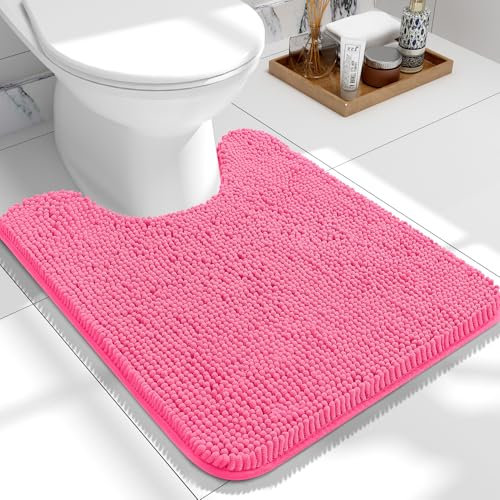 OLANLY WC-Vorleger, U-förmig, 61 x 50 cm, extra weich, saugfähig, Chenille-Kontur, Badezimmerteppiche für Toilette, trocknet schnell, maschinenwaschbar, rutschfeste Badematte, Hot Pink