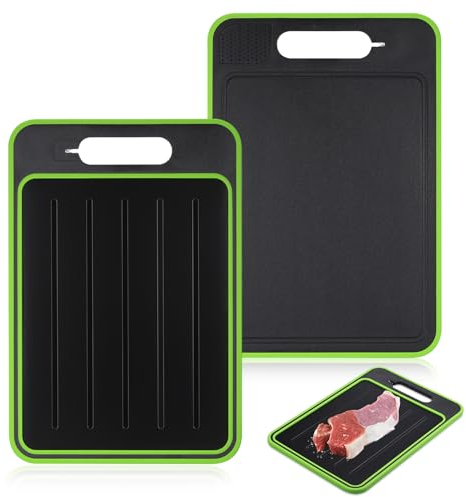 4 in 1 Miracle Melt Defrosting Board, Defrosting Tray Double Sided As Chopping Board with Grater, Sharpener, Fast Thawing of Frozen Food & Meat, 14.4x9.8 Inch