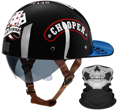 Motorrad Halbhelm Halbschalenhelm Baseballmütze-Helm ECE-Zulassung | Mit Gesichtsschutz Baseball Cap Motorradhelm Mit Schrumpfbare Braune Linsen Schnellverschluss 55-64CM