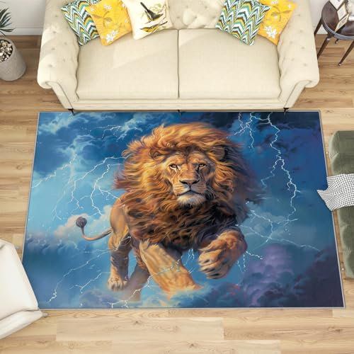 Generisch Teppich Löwe Kinderzimmer - Teppich Wohnzimmer Schlafzimmer Löwenmotiv, Kleiner Teppich Wildtiere, Weich Kurzflor & Waschbar & rutschfest Fussmatte Innen, Kinderteppich 60x90 cm