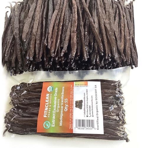 55 Organic Madagascar Vanilla Extract Exclusive Grade B Beans| 4 - 5 by FITNCLEAN VANILLA| Certified USDA Organic. Bulk Dry Whole Bourbon NON-GMO Pods