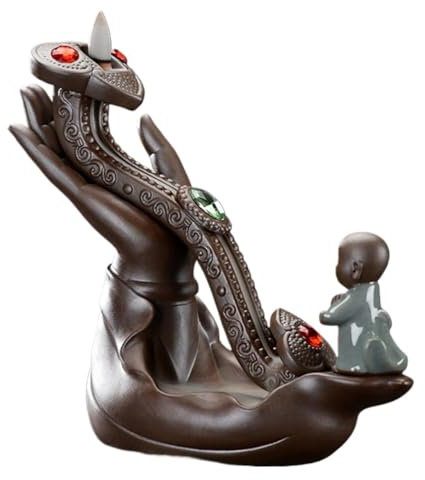 Porta incenso per ， bastoncini di ceramica per sal Porta incenso for bastoncini Ruyi Bruciatore di incenso a riflusso Creativo Casa Fortuna-attrazione Cinese Zen Ceramica Mano di Buddha Loto