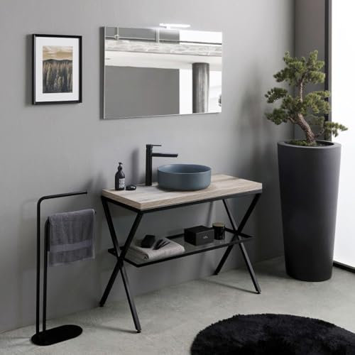 Kiamami Valentina - Mueble de baño de pie 100cm con Lavabo Gris y encimera de Madera de Roble