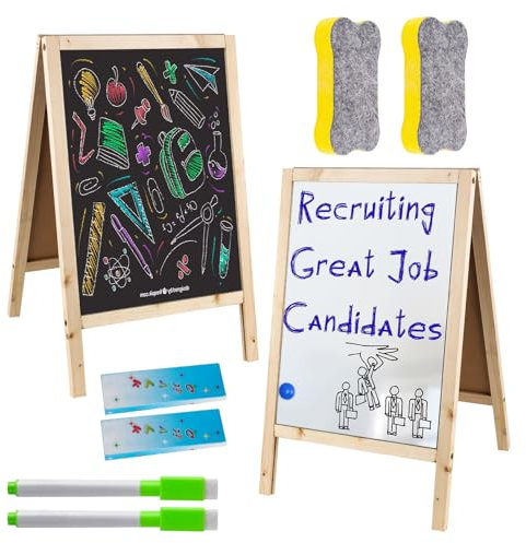 2in1 Tafel Whiteboard, Kreidetafel mit Holzrahmen Set, 2 Stück 19 x 30cm Schiefertafel zum Beschriften, Kleine Kreidetafel, Kreiden Tafel mit Kreiden, Marker und Schwammradierer, für Bar Café Küchen