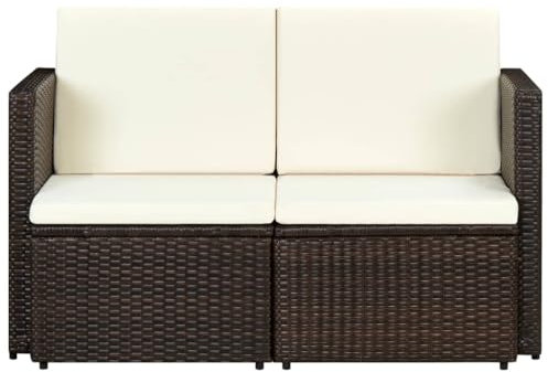 HETFTJN Outdoor Chair Gartensofa Gartenlounge Eckbank Balkon - 2-Sitzer-Gartensofa mit Auflagen Braun Poly Rattan für Garten Schwimmbad Terrasse Balkon