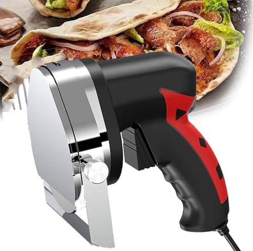 McbeAn Affettatrice Elettrica per Kebab, Coltello per Affettare Doner Portatile da 80 W, Regolazione Spessore 0-8 Mm, Facile da Pulire, Motore Potente, per Arrosti, Ristoranti