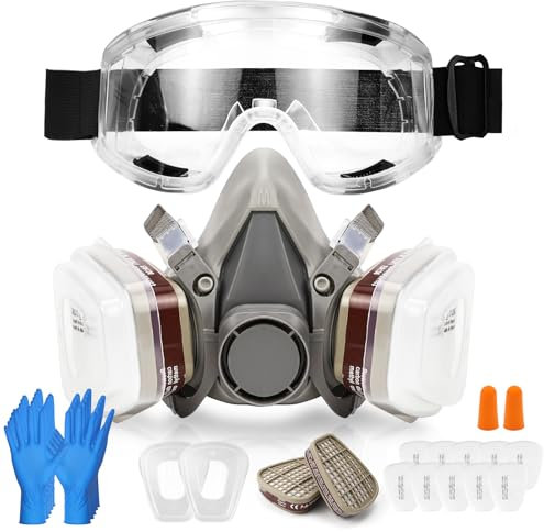 Maschera respiratoria, maschera a gas, set di maschere antipolvere, protezione dalle polveri sottili, maschera protettiva con occhiali protettivi, maschera antipolvere con filtro per vernice, polveri