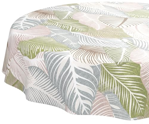 Wachstuchtischdecke Wachstischdecke Wachstuch Tischdecke abwaschbar Gartentischdecke Wasserabweisend Rund 100cm Schnittkante Floral Blätter Laube Grün