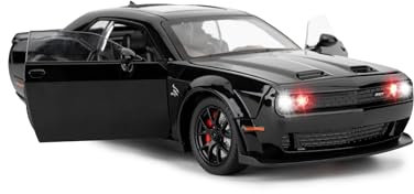 1/24 Dodge Challenger SRT Hellcat Auto Modell, Sammlerstück Diecast Modell Auto mit Lichtern und Geräuschen, Pull Back Auto Spielzeug für Erwachsene Kinder Geburtstag Geschenke Dekoration (schwarz)