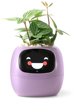 PLANTSIO Vaso da Fiori Intelligente con Display LCD - Fioriera Decorativa per Casa, Compagno Ideale per Piante su Scrivania, Regalo Originali, Adatta anche con Animali Domestici (Viola)