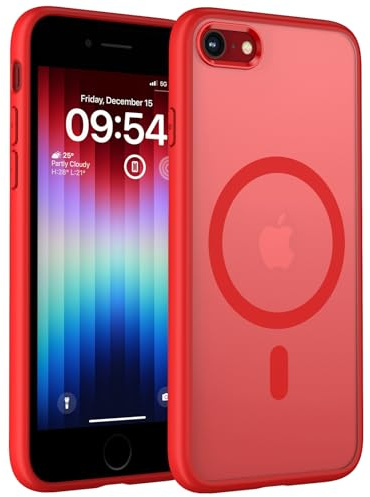 TOCOL für iPhone SE 3/2 Hülle, Magnetfür iPhone 8/7, Matt Rot | Kompatibel mit MagSafe, Starke Haftkraft Magnetring, Militärschutz Stoßfest Kratzfest Haltbarkeit, Durchscheinend Rückseite