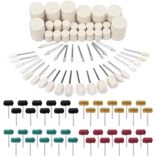 140 discos de pulido, de lana de fieltro, juego de pulido de mandril montado, discos de pulido de 25 mm con Dremel, cabezales de lijado Dremel para pulir y lijar, cubo de rueda de metal y madera