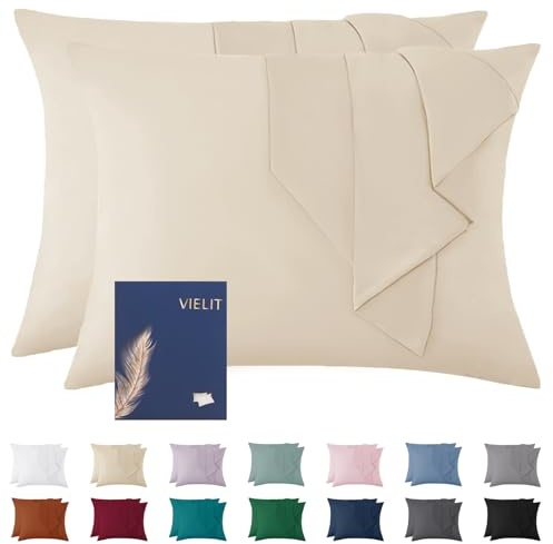 Vielit Set di 2 federe decorative in microfibra, per cuscini da 60 x 80 cm, certificate ecologiche, resistenti, ipoallergeniche, colore beige