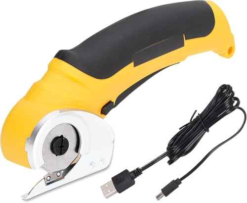 Schnurlose Elektrische Schere Stoff, Edelstahl Kartonschneider Elektrisch, USB Aufladbare Teppichschere mit Sicherheitssperrschalter für Stoffe Schwämme