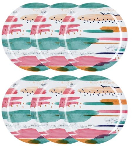 Quid Acuarela Set 6 Platos Llanos Melamina 25cm Melamina No Apto Microondas Extra Fuerte