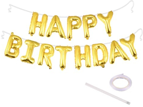 GrünWerk Luftballons Happy Birthday Set, Golden Happy Birthday Deko Banner, Für Kinder, Kind, Erwachsene, Jungen Mädchen Happy Birthday Folienballon, Party Dekorationen Ballons
