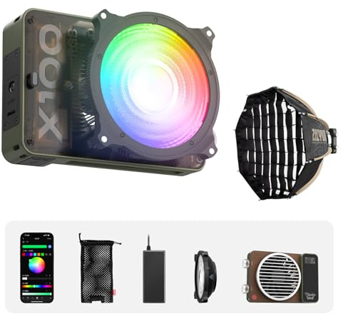 ZHIYUN MOLUS X100 RGB Standard [Official] V2 Upgraded Version 100W Portable Video Light Professional Photography 14.17inch 40D MINI Octagonal Softbox ZY Mount Quick Folding Quick Set Up with Diffusers