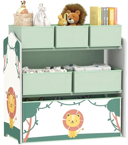 AIYAPLAY Meuble Rangement Enfant à 3 Niveaux, étagère de Rangement pour Jouets Enfants avec 6 boîtes en Tissu Amovibles, pour Chambre d'enfant, Salle de Jeux, garderie, Vert