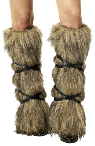 Scaldamuscoli lunghi medievali in finta pelliccia vichinga barbarica pelosa, maniche per stivali, scarpe, polsini, con cinturino, per costume di Halloween, leggings pelosi, ghette per carnevale, feste