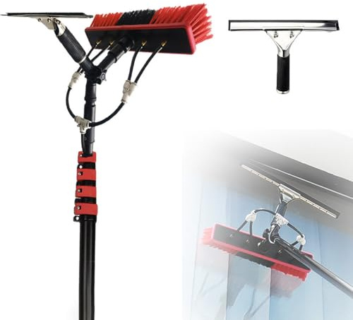 EpyGnom Kit Asta Estensibile Alimentata Ad Acqua Spazzola Girevole 35cm per Pulizia dei Pannelli Solari Tergicristallo Tubo Flessibile 20M Strumento Professionale per Pulizia dei Vetri 3.6m/12FT
