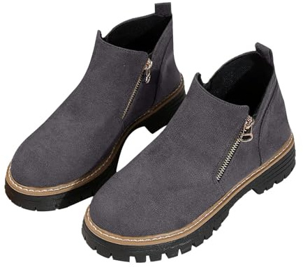 HOOUDO Botas de Campo,Botas Equitacion Mujer Cómoda Casual Planas Calentar Piel Forro Cordones Botines Western Botines Estilo Punk Trekking Zapatos con Tacón Cuña Casual o de Fiesta