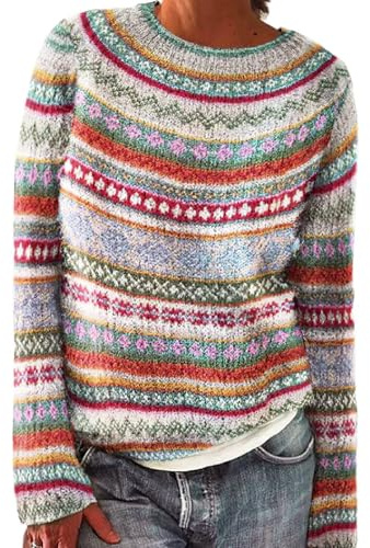 riou Jersey Mujer Invierno Noruega Retro Cuello Redondo Suelto Moda Sudadera con Abertura Frontal Ligero Ajuste Clásico Sweatshirt Adolescentes Niña Tops Caliente y Esponjoso Sueter Originales