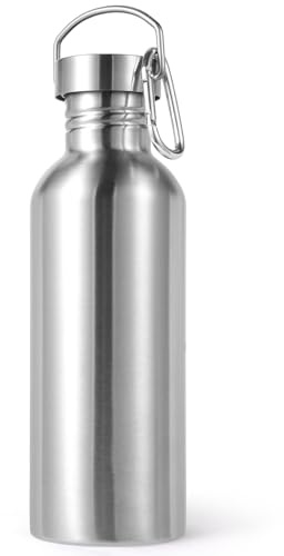Volhoply 32oz Uninsulated Single Walled Water Bottle, Stainless Steel Sports Water Bottles with Handle & Carabiner, BPA Free Lightweight Water Bottles for Hiking, Biking, Running（Sliver,1）
