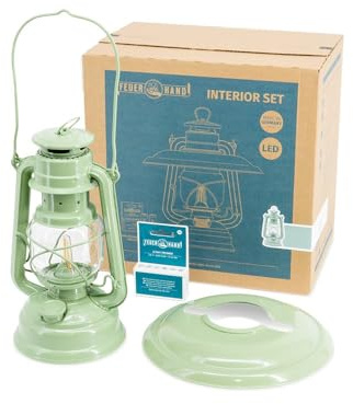 Feuerhand Interior Set Sage Green – Baby Special 276 LED Laterne + Reflektorschirm + 2 Li-Ion Akkus | Warmweiß, dimmbar, bis 18 Tage Laufzeit | Für Innen & Außen | Blendfreies, atmosphärisches Licht