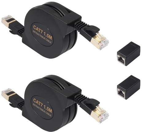 SZLliyxs 2-Pack 5FT CAT7 Retractable Ethernet Cable with RJ45 Connector Port - RJ45 Adapter 600MHz Cable with Flexible Rubber Coating, 10Gbps Network Cable for Lag-Free Gaming, Streaming Office Use,