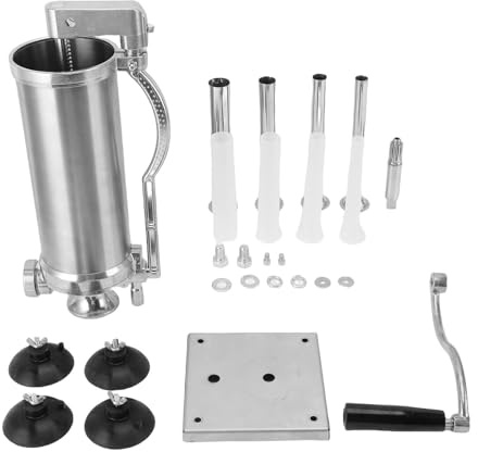 EIMSOAH Insaccatrice Manuale per Salsicce in Acciaio Inossidabile da 3 Litri, Riempitrice Verticale per Salsicce Ad Alta Efficienza, Impugnatura Ergonomica e Base a Ventosa per