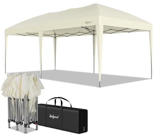 Zelsius Tonnelle pliable 3 x 3 m | Tonnelle pliable pop-up UV30, tente de jardin, tente de réception pliante avec sac | Abri pour jardin, protection solaire, pavillon de jardin pliable, tente pop-up