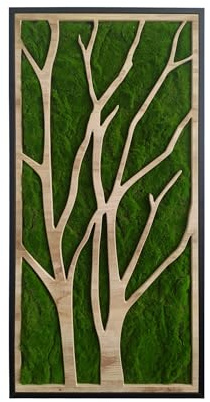 STYLER Bild Tree 50 x 100 cm mit schwarzem Rahmen – Green Deco Wandbild aus Holz & synthetischem Moos – Modernes Baum Motiv im Hochformat – Natürliche Minimalistische Wanddeko