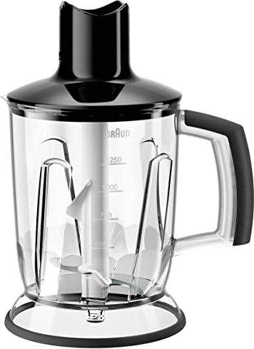 Braun MQ40 Accessorio Frullatore e Tritaghiaccio con Base Antiscivolo e Lame in Acciaio Inox per Minipimer MQ3, MQ700, MQ5 con Sistema EasyClick, 1,25 l, Nero